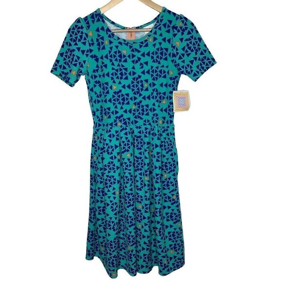 LuLaRoe Blue and Green Geometric Dress NWT - Picture 3 of 14